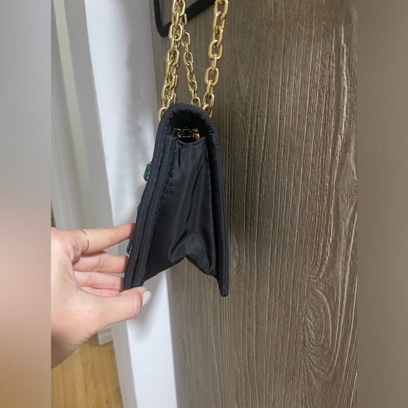 Prada Tessuto Nylon Black Flap Handbag w Emerald and Clear Crystals - Picture 7 of 12